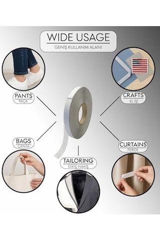 Perde Telası 1.5 Cm X 50 M - Kalın Paça Kot Denim Telası - Çift Taraflı Yapışkan Tela - Amerikan Tela - Dikiş Nakış Telası Beyaz