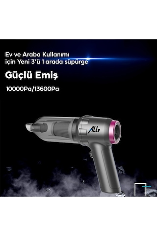 Ally 13600pa Güçlü Portatif 2 Kademeli Tasinabilir Vakumlu Kablosuz Üflemeli Mini Araç Süpürgesi