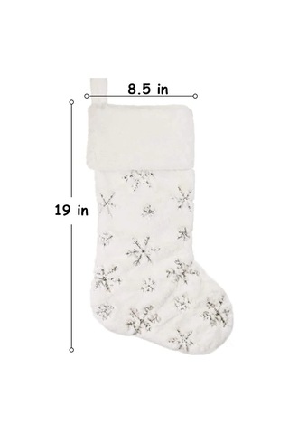 Aubyhe 4'lü 48 Cm Büyük Noel Çorabı, Krem Renk Yumuşak Saçaklı, Gümüş Işıklandırmalı Kar Taneleri, Felt Döşemeli Hediye Kutusu Diğer