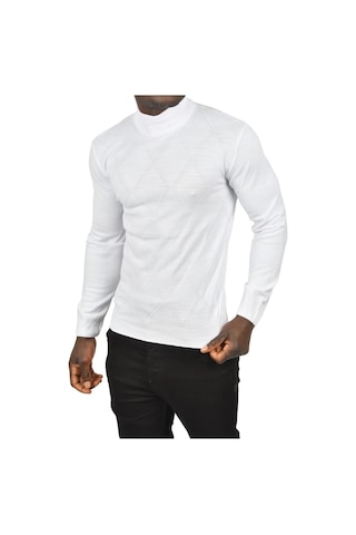 Deepsea Erkek Beyaz Baklava Desenli Yarım Balıkçı Yaka Boğazlı Triko Kazak 2505508 Beyaz