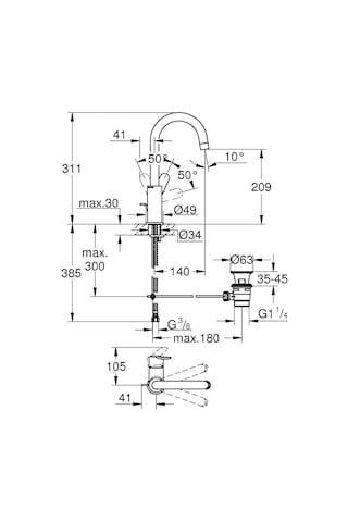 Grohe Bauedge L-Boyut Lavabo Bataryası Krom 23760000