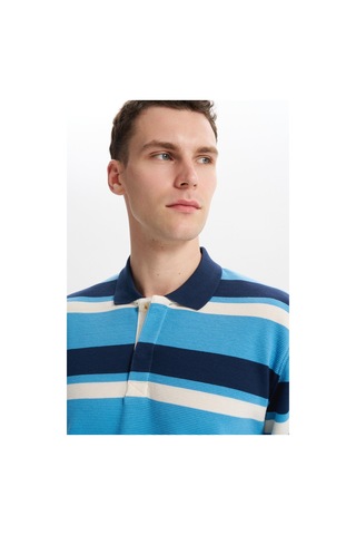 AR-MA Arma Erkek Ribanalı Büyük Beden Battal Boy Çizgili %100 Pamuk Ringel Ottoman Kumaş Polo Yaka Düğmeli Sweatshirt K30554801702 Mavi