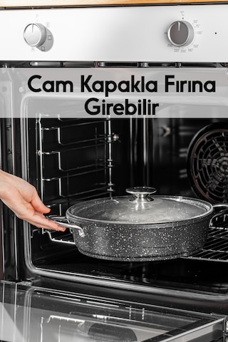 24-28-30 Cm Döküm Granit Yanmaz Yapışmaz Fırına Girebilir Küçük Büyük Orta Boy Pilav Tenceresi Siyah