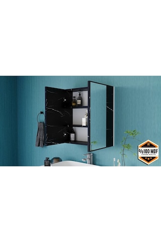 Fm01 2 Kapaklı Aynalı Banyo Dolabı Çok Amaçlı Banyo Dolabı Siyah