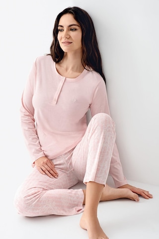 Pierre Cardin Paris Büyük Beden Kadın Pamuklu Modal Desenli Rahat Kalıp Uzun Kollu Pijama Takım Pembe