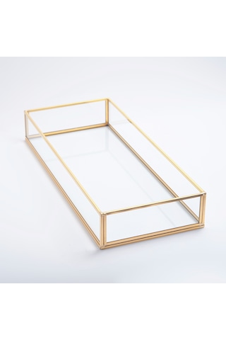 Cam Tepsi Pirinç & Gold 35x15x5cm