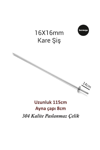 16mm Kare Şiş - 115cm Uzunluk - 304 Kalite Paslanmaz Çelik