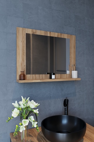 Makbulce Yakut Raflı Dresuar Banyo Aynası 60 x 45 Atlantik Çam Kahverengi