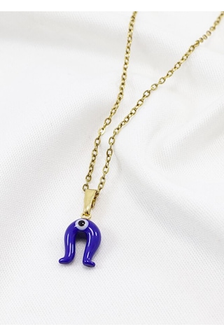 Minimal Lacivert Nazarlı Murano Nal Kolye, Hediyelik Kolye 60 Cm Çok Renkli