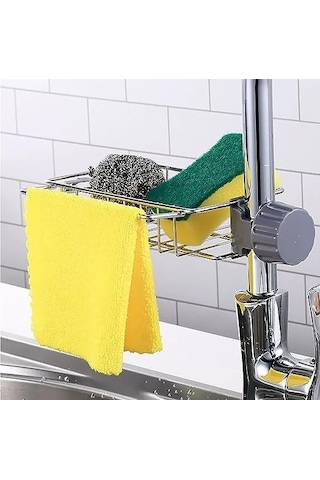 Musluk Depolama Rafı, Lavabo Süzgeci, Sünger Tutucu, Tahliye Kutulu Mutfak Sabunluğu, Delmeden Asılabilir, Mutfak, Tuvalet, Sabun, Sünger, Bez İçin Küçük