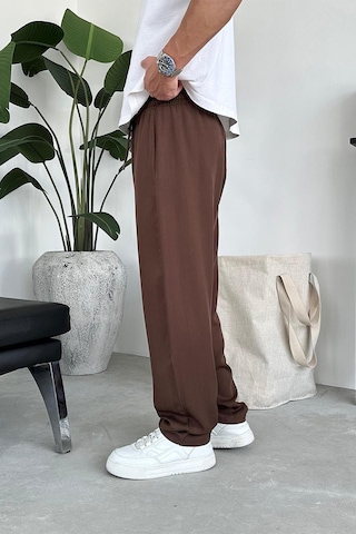 Kahverengi Tensel Kumaş Basic Baggy Pantolon Kahverengi