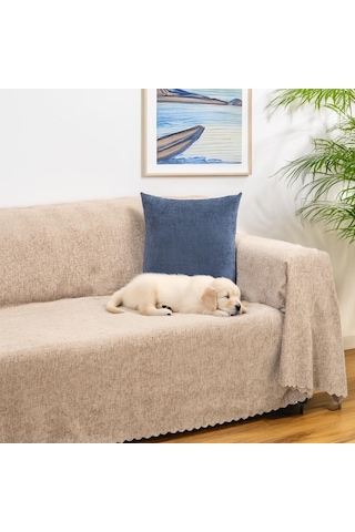 Jakarlı Şönil Koltuk Örtüsü Kanepe Örtüsü Koltuk Şalı 175x300 Kaymaz Bej Bej