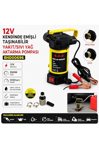 12v Kendinden Emişli Taşınabilir Yakıt/sıvı Yağ Aktarma Mazot Pompası Kod : Bhd00696