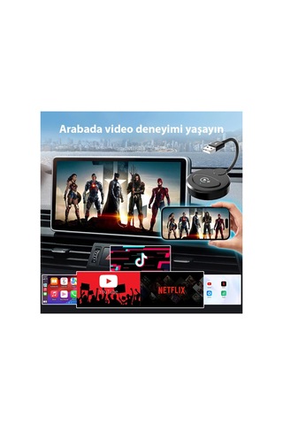 Usb+type-c Kablosuz Wireless Carplay Adaptör Çevirici -youtube Netflix Tiktok Vide - Karbul5423-7 Siyah