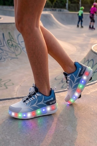 Nstil Unisex Yetişkin Çocuk Spor Ayakkabı Akıllı Bağcıklı Çıkarılabilen Patenli Işıklı Sneaker 003 Mavi