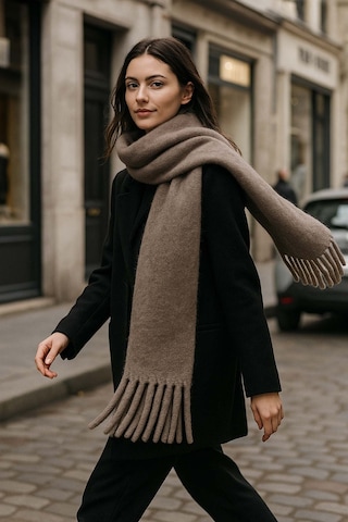 Kadın Püskül Detay Atkı Omuz Şalı 40x200 Cm 1295 Vizon Vizon