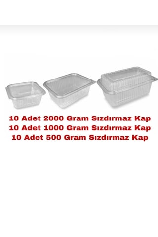 Plastik Sızdırmaz Kap 500 Gr - 1000 Gr Kullan At Tek Kullanımlık Kapaklı Kase 10 Adet 2 Li Set