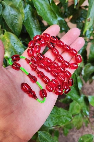 9x11 Mm Şeffaf Delim Kırmızı Katalin Tesbih - Ergin Baran Necef