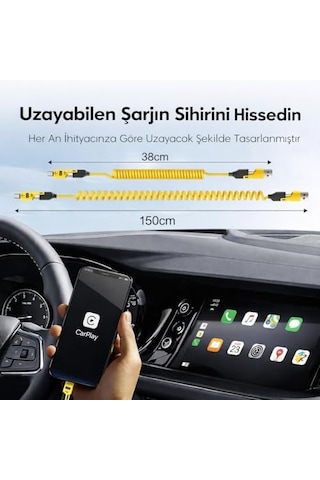 4 Ü 1 Arada 65w Yaylı Hızlı Şarj Kablosu Type-c & Lightning Pd Destekli, Dolaşmaz Spiral Tasarım, 1.5m Uzayabilir, Araç & Ev Uyumlu Şarj Ve Veri Kablosu Siyah