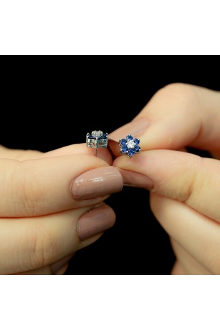 Lova Pırlantalı Safir Papatya Küpe - 3020005