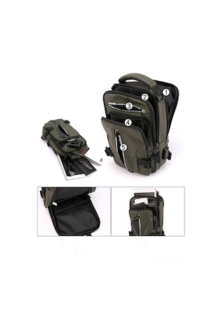 Mufunye Erkekler İçin Usb Şarjlı Sırt Çantası, Su Geçirmez Nilon, Çoklu Cep Ve Taşıma Seçenekleri, Moda Casual Askılı Çanta - Kahverengi Haki