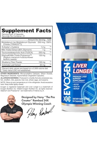 Evogen Liver Longer Molybdenum & N.a.c & Milk Thistle & Tudca Detox Health & Repair 84 Caps Aromasız