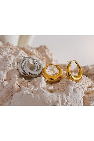 Altın Eetit Bildirimi Paslanmaz Çelik Geometrik Halka Küpe Takı Kadınlar İçin Trendy Metal Doku 18 K Küpe Altın Aksesuarlar