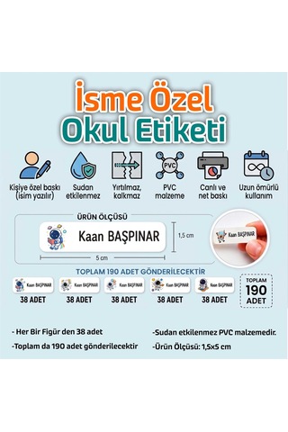Kapbirhediye Okul Etiketi Isme Özel Kalem Defter Etiketi Astronot 3 Temalı 190 Adet Çok Renkli