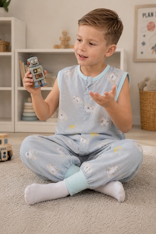 Babyhola Yazlık Müslin Çocuk Uyku Tulumu 1-8 Yaş Unisex Kısa Kollu %100 Pamuk 2703 Mavi
