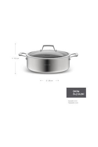 Karaca  Plasma Steel 3Ply İndüksiyon Tabanlı Çelik Pilav/Karnıyarık Tencere 28 Cm