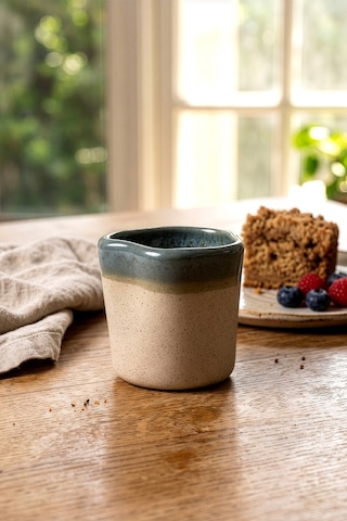 Must Siyah Beyaz Stoneware El Yapımı Mug Fincan 2li Set 8635 Mavi
