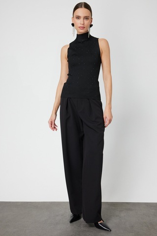 On Kadın Taşlı Kolsuz Triko Bluz 66375 Siyah Siyah