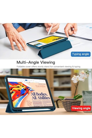 Apple Uyumlu iPad 11.nesil 2025 / 10.nesil 2022 Kalem Bölmeli Standlı Smart Kılıf Kapaklı Kılıf