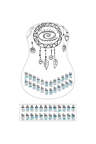 gözyaşı siyah renk ukulele akor cetveli tablosu stickeri etiketi