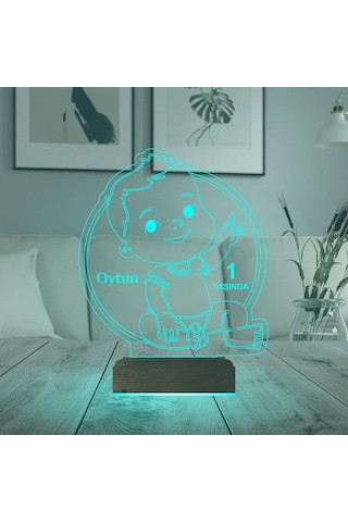Luvivia Yeni Doğan Erkek Bebek Hediye Kişiye Özel 3d Lamba - Masa Gece Lambası Şeffaf