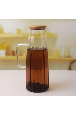 Bambu Kapaklı Borosilikat Cam Yağdanlık Ve Sürahi 1000ml 11x26cm Çok Amaçlı İçecek Ve Sıvı Gıda Saklama 0