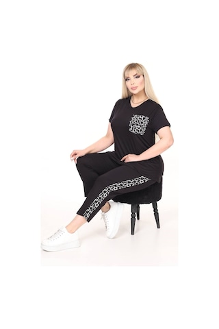 Kısmet Sepeti Kadın Kapri Tshirt İkili Cep Detaylı Viskon Penye Şık Takım siyah
