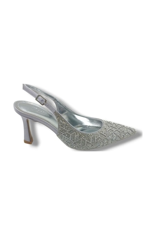 Desire 5011-26 Taşlı Mozaik Desenli İnce Topuk Kadın Stiletto 8,5cm GÜMÜŞ