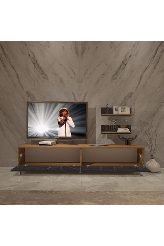 Decoraktiv Eko 4 Mdf Std Krom Ayaklı Tv Ünitesi Tv Sehpası Pera - Siyah Mermer