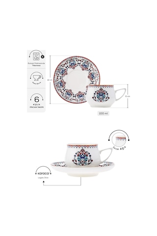 Karaca  Nakkaş 6 Kişilik Kahve Fincanı Takımı 100 ml