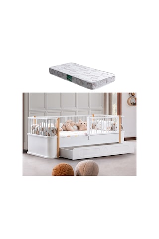 Yavrulu Karyola, Antalya Montessori Yavrulu Yatak - Ceviz + 1 Adet Comfort Yatak