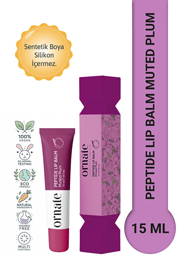 Peptide Lip Balm Muted Plum, Nemlendirici, Parlatıcı Lip Balm Kırmızı Erik Ceramide Vitamin E 15ml C02 Mor