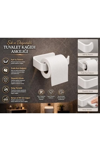 Beyaz Lamalı Tuvalet Kağıtlığı, Wc Kağıt Askılığı, Hem Yapışkanlı Hem Vidalı Montajlı, Açık Uç Tasarımlı Banyo Tuvalet Kağıdı Tutucu 000 Açık Krem