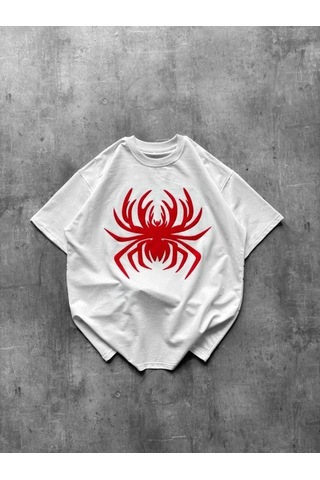 Dogutrend Örümcek Baskılı Tişört Kısa Kollu Bisiklet Yaka T-shirt - Beyaz