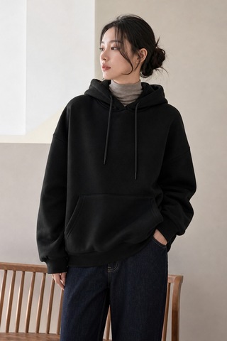 Cool Tarz Kadın Oversize Hoodie Sweatshirt Kapüşonlu Kanguru Cepli Siyah Siyah