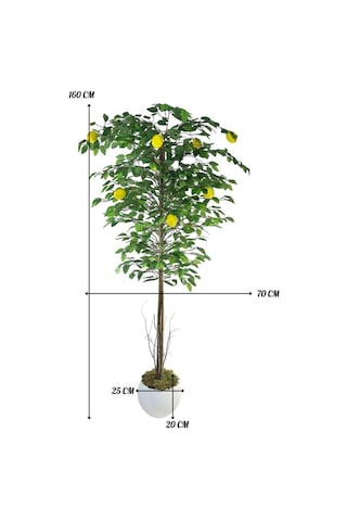 Yapay Limon Ağacı 160cm 10 Limonlu Doğal Görünümlü Beyaz Küre Plastik Saksılı Yapay Ağaç Sarı