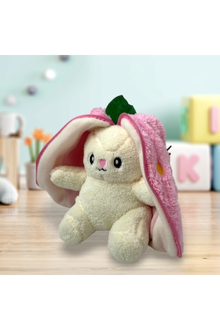 Sevimli Çilek Tavşan Peluş Çantalı Hediyelik 50 Cm Oyuncak