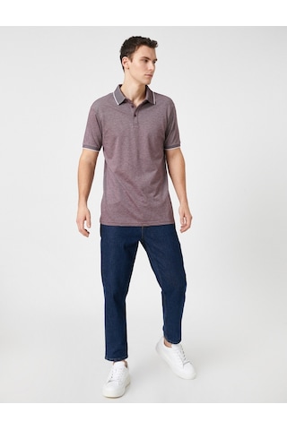 Koton Polo Yaka Tişört Düğme Detaylı Dar Kesim Bordo 3Sam10004Mk 3Sam10004Mk1Sk Bordo