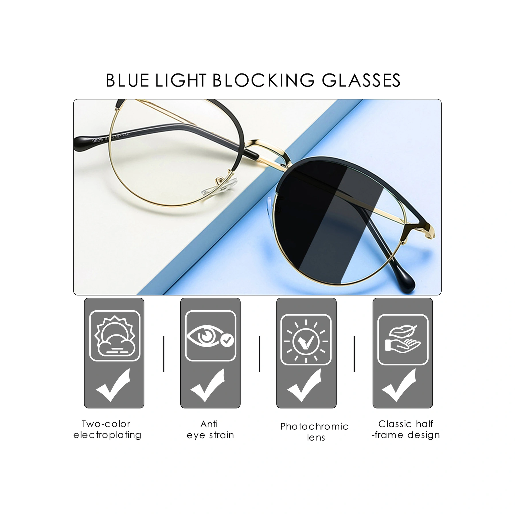 Youtek Erkek Kadın Kullanıma Uygun Siyah Alloy Gözlük Frame - Fotoşromik Lens Ve Mavi Işık Engelleyici Özellikli, Retro Tarzlı, Hafif Ve Rahat Siyah