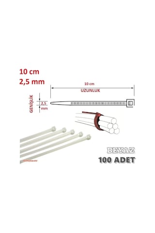 100 Adet 10Cm X 2.5Mm Plastik Cırt Kelepçe Kablo Bağı Beyaz